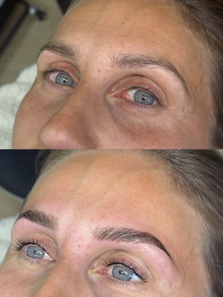 Bryn før og efter Brow Lamination med farve hos Diamond Cut i Hedehusene